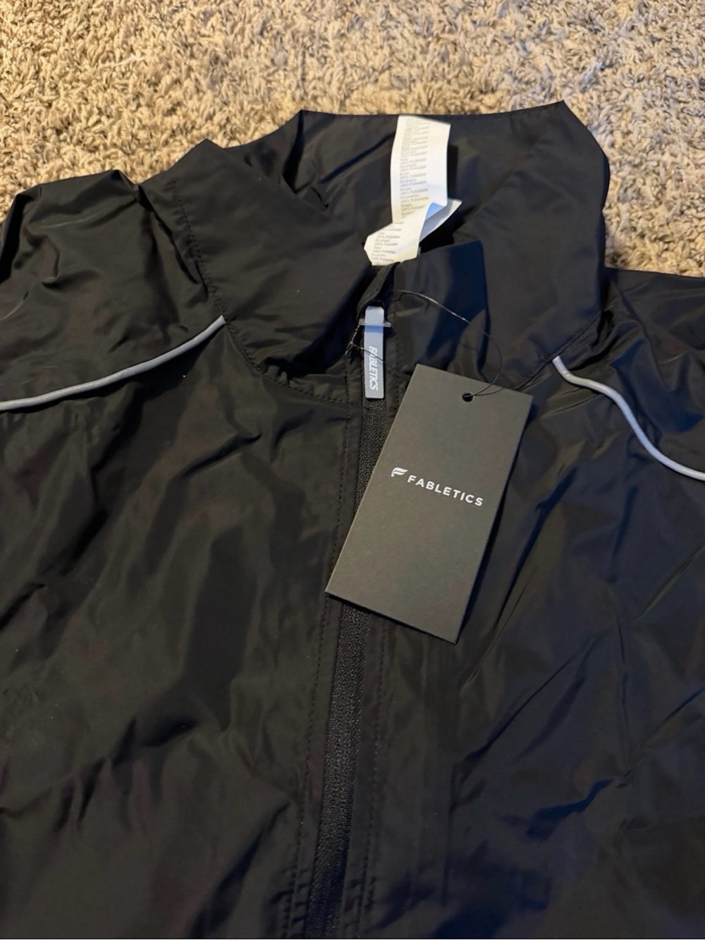 Fabletics Black Windbreaker with Reflective Piping
